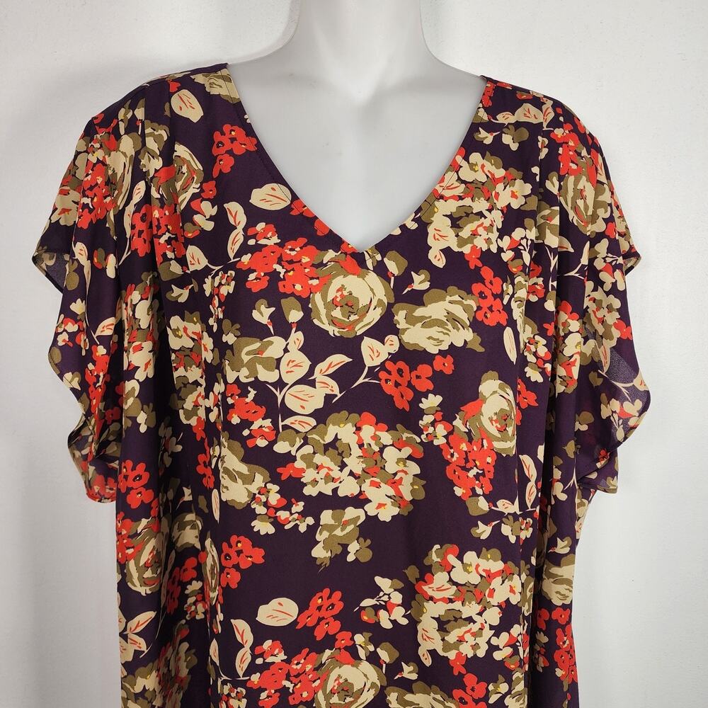 Cabi Womens A La Mode Top XXL Multicolor Floral V Neck Flutter Sleeve Pleated - Picture 5 of 10